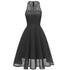 Lace Upper Sleeveless Scoop Skater Dress #Lace #Black #Sleeveless #Zipper